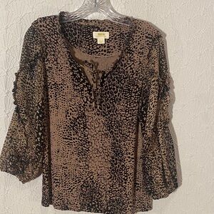 Maeve by Anthropologie Bohemian Leopard Print Peasant Top Whimsy Romantic Flowy